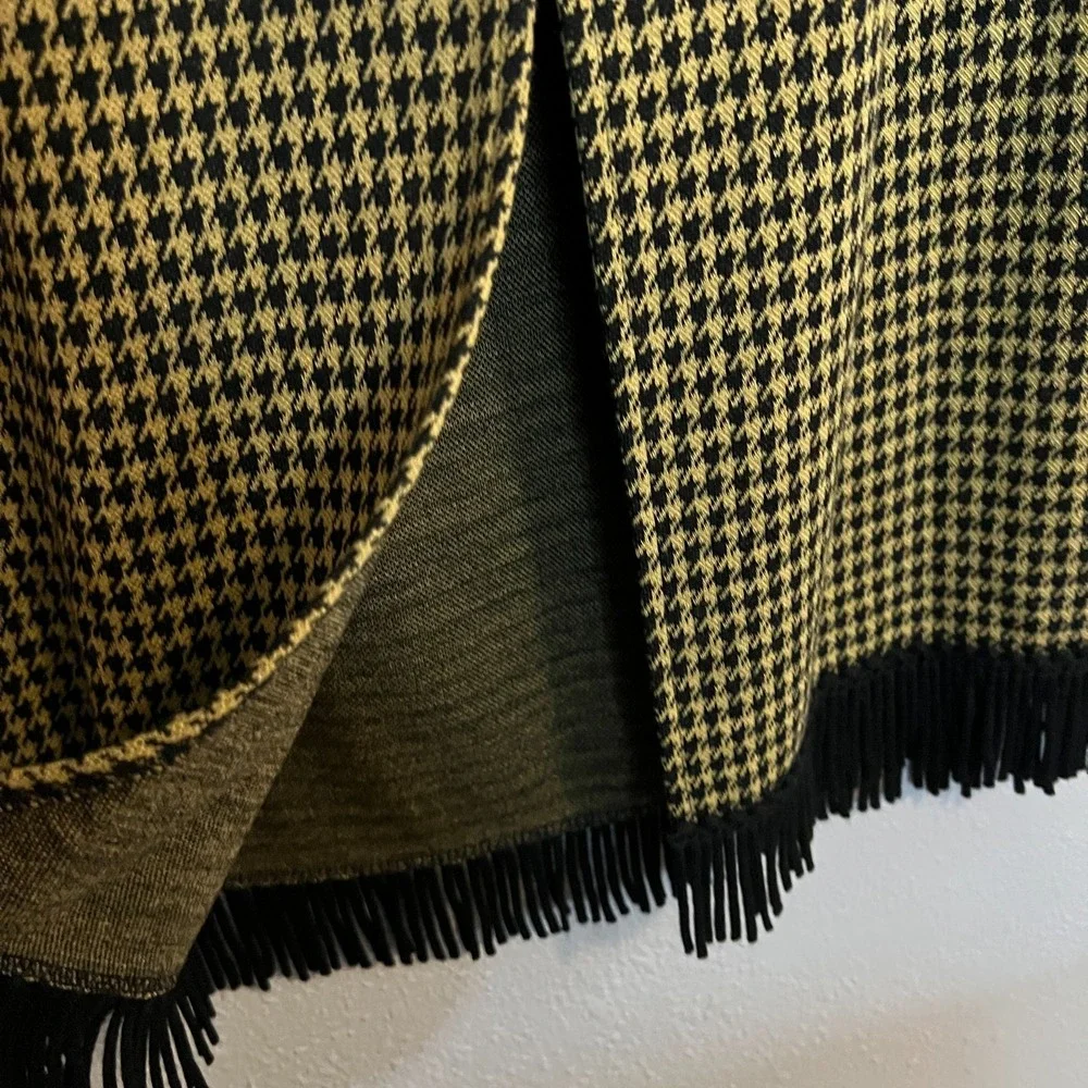 NWT Nina Leonard Houndstooth Skirt With‎ Black Fringe Size Medium Ankle Length